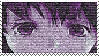 A stamp of a closeup of Lain with a static overlay.