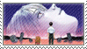 A stamp of Neon Genesis Evangelion that fades between the title logo and the image of the massive head along the horizon.