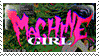 A stamp with the stylized text "Machine Girl" blinking from normal colouring (dark green with pink and white text) and inverted colouring (white purple with green and black text).